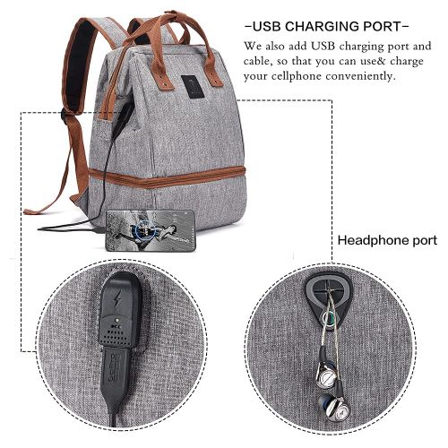  MOMIGO Breast Pump Backpack - Cooler and Moistureproof Bag Double Layer for Mother Outdoor Working Backpack with USB Charging Port, Large (Brown&Grey)