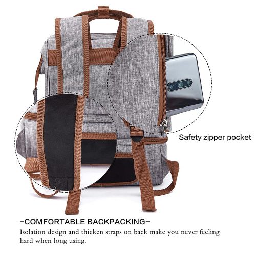  MOMIGO Breast Pump Backpack - Cooler and Moistureproof Bag Double Layer for Mother Outdoor Working Backpack with USB Charging Port, Large (Brown&Grey)