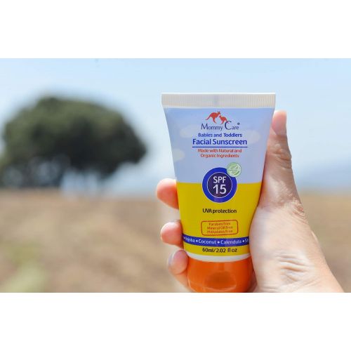  15 SPF Daily Facial Baby Sunscreen [Mommy Care] Safe for Babies, Toddlers and the Whole Family. UVA/UVB Protection Broad Spectrum  Paraben Free  Organic Vegan Sun Protection 2 fl