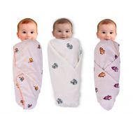 MOMS HOME Organic Cotton Swaddle Cum receiving blanket for baby, 0-2 Years - Pack Of 3- Penguin, Monkey, Tree