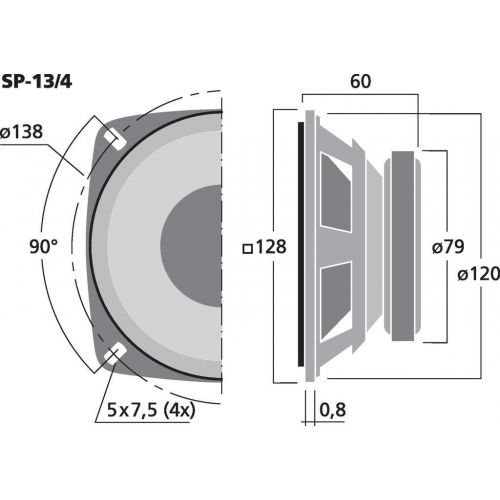  Monacor SP 13/4 5 inch 12.8 cm wide band 20 W 4Ω, 20 W