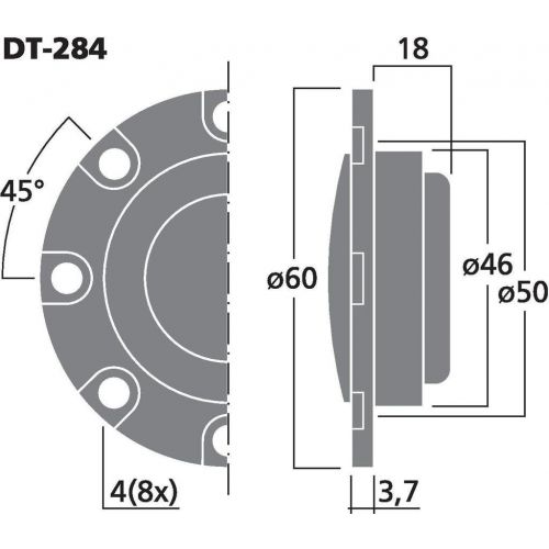  MONACOR DT 284 Dome Tweeter Pair Top Class High Level Reserves Low Coupling Car Speaker Compact Size Round Design 60W 4 Ohm Black