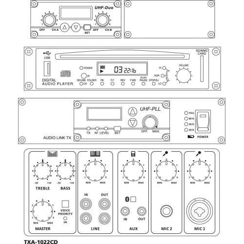  [아마존베스트]MONACOR TXA-1022CD Portable High-Power Amplifier System with Integrated Adjustable 2-Channel Multi-Frequency Receiver Unit in UHF-PLL Technology and Bluetooth Receiver Black