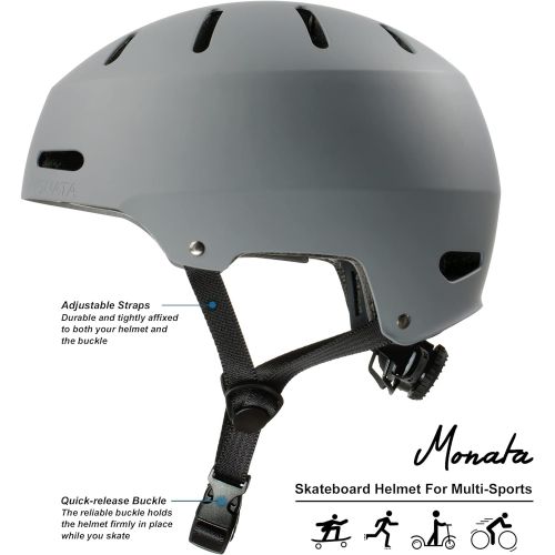  MONATA Skateboard Bike Helmet, Skate Helmet for Adults Youth Women Men, Skating Rollerblading Scooter Roller Skate Inline Multi-Sport