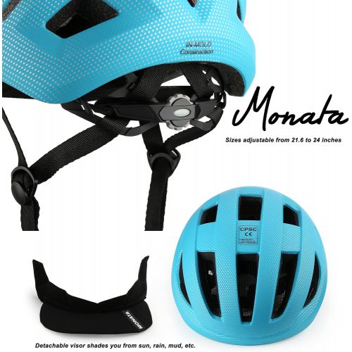  MONATA Bike Helmet, Adult Bicycle Helmet with Light and Detachable Visor for Women Men Youth Cycling Urban Skateboarding Roller Skating Multi-Sports