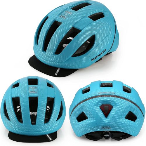  MONATA Bike Helmet, Adult Bicycle Helmet with Light and Detachable Visor for Women Men Youth Cycling Urban Skateboarding Roller Skating Multi-Sports