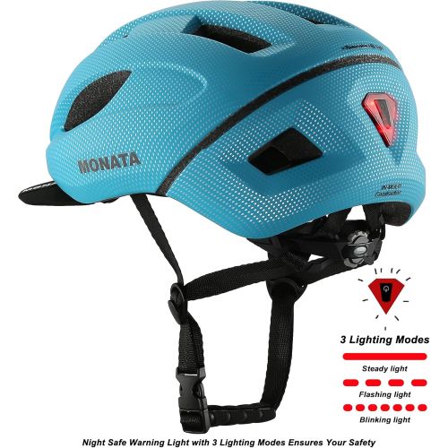  MONATA Bike Helmet, Adult Bicycle Helmet with Light and Detachable Visor for Women Men Youth Cycling Urban Skateboarding Roller Skating Multi-Sports