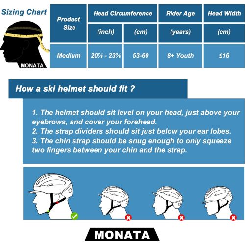  MONATA Ski Helmet Snowboard Helmet, Dial Fit, Goggle Compatible, Ear Pads, Dual Certified Bike Helmet for Men Women Youth Kids