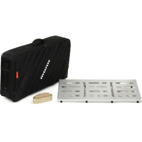  MONO Pedalboard Large With Pro Accessory Case 2.0 and 11-outlet Isolated Power Supply - Silver