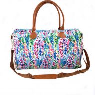 MONOBLANKS Lilly Inspired Print Weekender Bag,Canvas Leather Travel Totes Duffel Bag (Multi Catch The Wave)