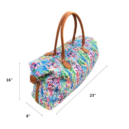  MONOBLANKS Lilly Inspired Print Weekender Bag,Canvas Leather Travel Totes Duffel Bag (Multi Catch The Wave)