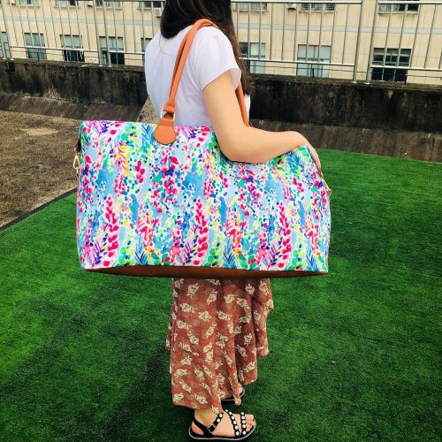  MONOBLANKS Lilly Inspired Print Weekender Bag,Canvas Leather Travel Totes Duffel Bag (Multi Catch The Wave)