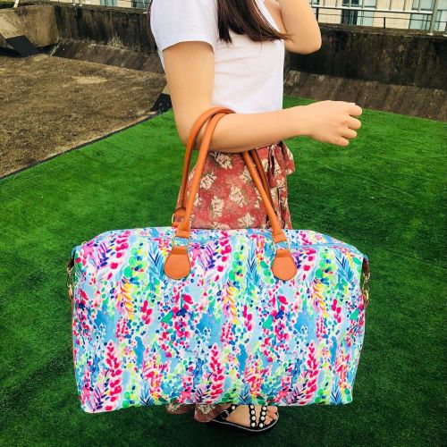  MONOBLANKS Lilly Inspired Print Weekender Bag,Canvas Leather Travel Totes Duffel Bag (Multi Catch The Wave)