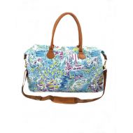 MONOBLANKS Lilly Inspired Print Weekender Bag,Canvas Leather Travel Totes Duffel Bag (Lemon)