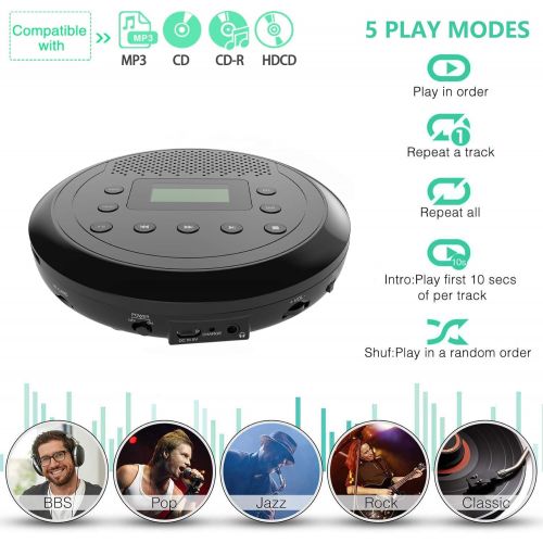  [아마존베스트]CD Player Portable, MONODEAL Rechargeable Portable CD Player with Built-in Speakers, Walkman CD Player for Car and Personal Use, Anti-Skip CD Player with Headphones