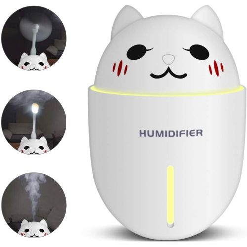  Mini USB Humidifier, Small Humidifier, Mist Humidifier, MONOLED Air Purifier Aroma Diffuser Air Freshener with Filter, Fan and Night Light Function Whisper Quiet Operation Automati