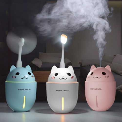  Mini USB Humidifier, Small Humidifier, Mist Humidifier, MONOLED Air Purifier Aroma Diffuser Air Freshener with Filter, Fan and Night Light Function Whisper Quiet Operation Automati