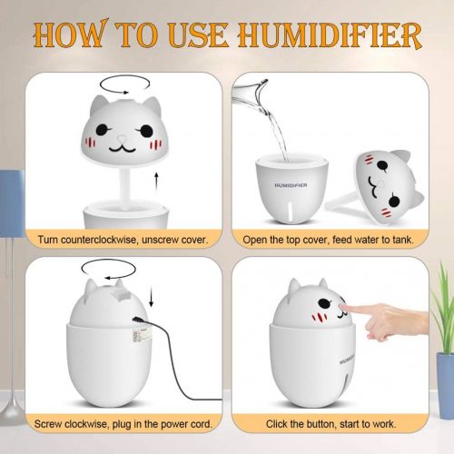  Mini USB Humidifier, Small Humidifier, Mist Humidifier, MONOLED Air Purifier Aroma Diffuser Air Freshener with Filter, Fan and Night Light Function Whisper Quiet Operation Automati