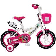 Moni Kinderfahrrad 12 Zoll 1281 rosa Madchen, Stuetzrader, Frontkorb, Getrankehalter