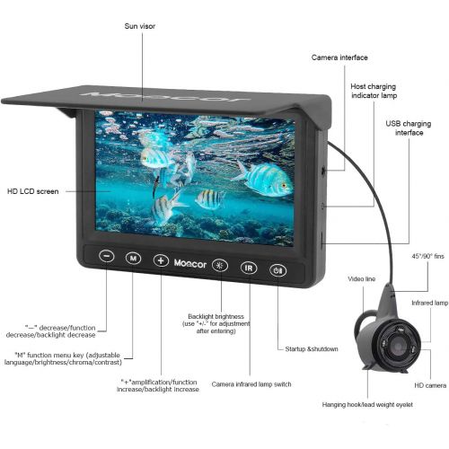  MOOCOR Underwater Fishing Camera, Portable Fish Finder Camera HD 1000 TVL Infrared LED Waterproof Camera with 4.3 Inch LCD Monitor for Ice Lake Sea Boat Kayak Fishing