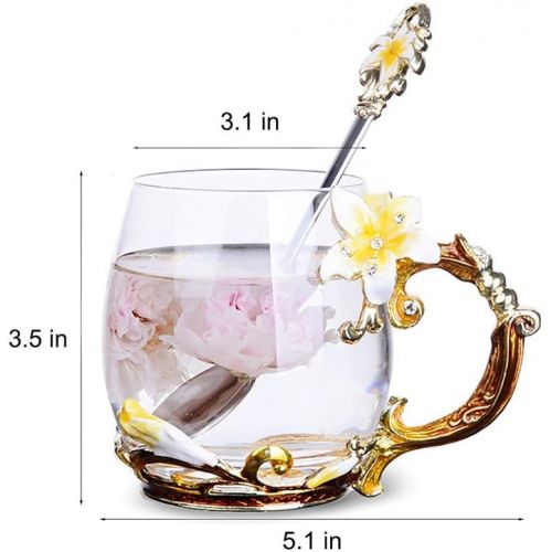  [아마존베스트]Mooduuty Tea Cup Coffee Mug Cups, Lily Flower Glass Tea Cup, Unique Personalized Birthday Present Ideas for Women Grandma Mom Teachers Hot Beverages 12OZ Orange