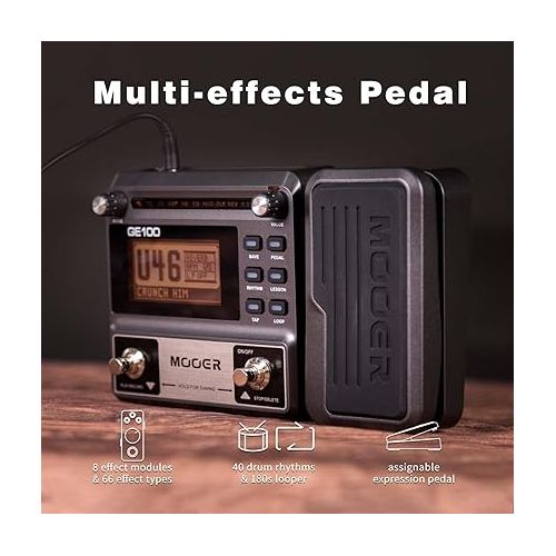  MOOER GE100 Multi-Effects Guitar Pedal with 80 Presets, 66 Effects, Loop and Expression Volume Pedal, Tap Tempo, Headphone Out