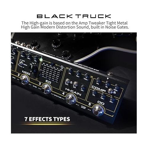  MOOER BLACK TRUCK Combined Guitar Effects Pedal 6 in 1, Compressor, Overdrive, Distortion, EQ, Multi Modulation, Stereo Delay Reverb, High Gain Modules, with Smart Tuner, Tap Tempo, FX LOOP