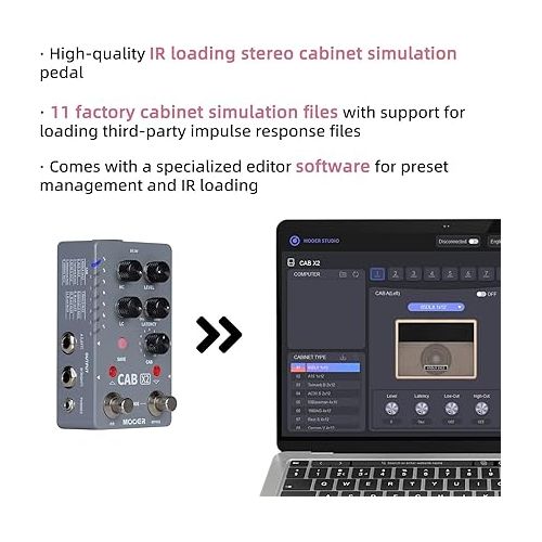  MOOER CAB X2 Dual Footswitch Cab Sim IR Loading Stereo Cabinet Simulation Pedal with 14 Presets Slots Supporting Software Editing