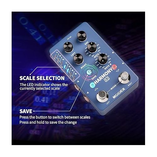  MOOER Harmonizer Guitar Effects Pedal up to 12 Pitches Each Pitch has 11 Harmony Modes Professional Stereo for Electric Guitar and Bass (X2)