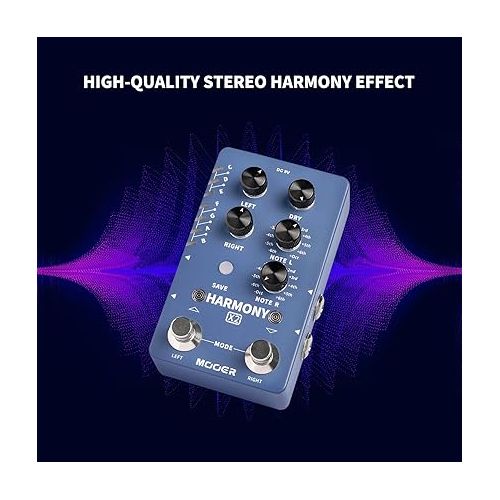  MOOER Harmonizer Guitar Effects Pedal up to 12 Pitches Each Pitch has 11 Harmony Modes Professional Stereo for Electric Guitar and Bass (X2)