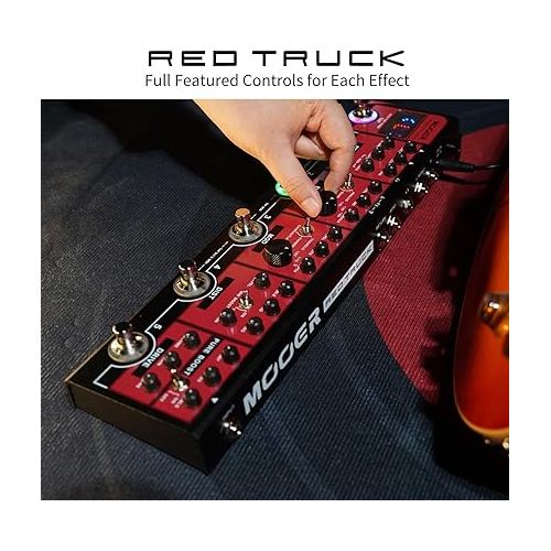  MOOER Red Truck Guitar Multi Effects Guitar FX Loop with Analogue Boost, Overdrive, Distortion Effects and Digital Ambiance Tones Stereo Reverb Delay Multi Modulation Pedal
