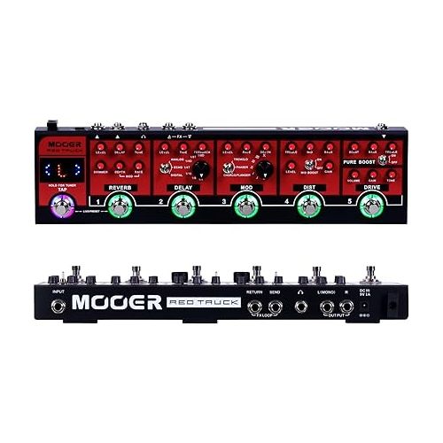  MOOER Red Truck Guitar Multi Effects Guitar FX Loop with Analogue Boost, Overdrive, Distortion Effects and Digital Ambiance Tones Stereo Reverb Delay Multi Modulation Pedal