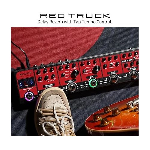  MOOER Red Truck Guitar Multi Effects Guitar FX Loop with Analogue Boost, Overdrive, Distortion Effects and Digital Ambiance Tones Stereo Reverb Delay Multi Modulation Pedal