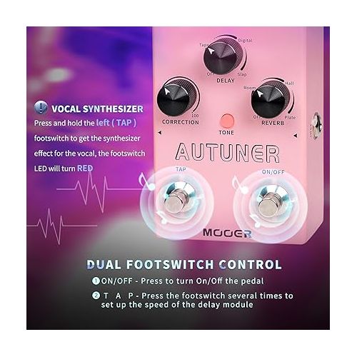  MOOER Autuner Vocal Effects Processor Voice Pedal Pitch Correction Reverb Delay Guitar Vocal Stompbox Microphone Amplifier for Guitarist Recording Live Performance Singing Streaming (MVP1)