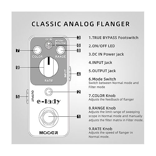  MOOER E-lady Analog Flanger Pedal, Filter Mode, Oscillator effects, Ture Bypass