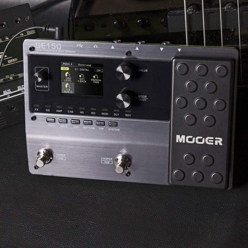  MOOER GE150 Electric Guitar Amp Modelling Multi-Effects Pedal Bundle with Blucoil 10-FT Straight Instrument Cable (1/4in), 2-Pack of Pedal Patch Cables, and 5-FT Audio Aux Cable