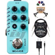 MOOER E7 Polyphonic Guitar Synth Pedal Bundle with Blucoil 9V AC Adapter, 2-Pack of 10 Straight Instrument Cables (1/4), 2-Pack of Pedal Patch Cables, and 4-Pack of Celluloid Guita