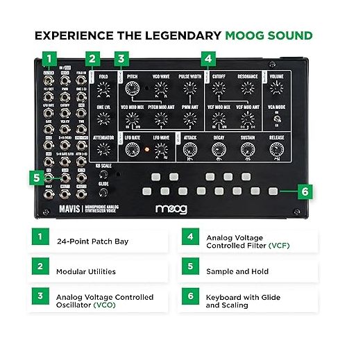  MOOG Mavis - Standalone Semi-Modular Analog Synthesizer Kit with Keyboard; Analog Oscillator, Filter, Envelope Generator; Wavefolder; and Dust Cover