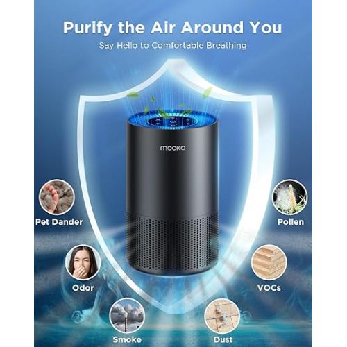  Air Purifiers for Home Large Room Pets Up to 1300 Sq Ft, MOOKA H13 True HEPA Air Purifier Cleaner with 360° Air Inlet, Fragrance, 13dB Air Purifier for Bedroom Wildfire Smoke Pet Dust Pollen Odor