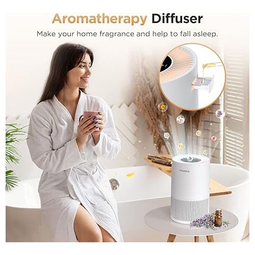  Air Purifiers for Home Large Rooms up to 1200ft², MOOKA H13 True HEPA Air Purifier for Bedroom Pets with Fragrance Sponge, Timer, Air Filter Cleaner for Allergies, Smoke, Odor, Dander, Pollen (White)