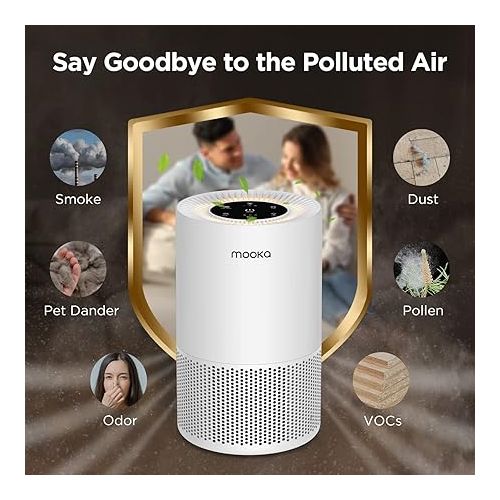  Air Purifiers for Home Large Rooms up to 1200ft², MOOKA H13 True HEPA Air Purifier for Bedroom Pets with Fragrance Sponge, Timer, Air Filter Cleaner for Allergies, Smoke, Odor, Dander, Pollen (White)