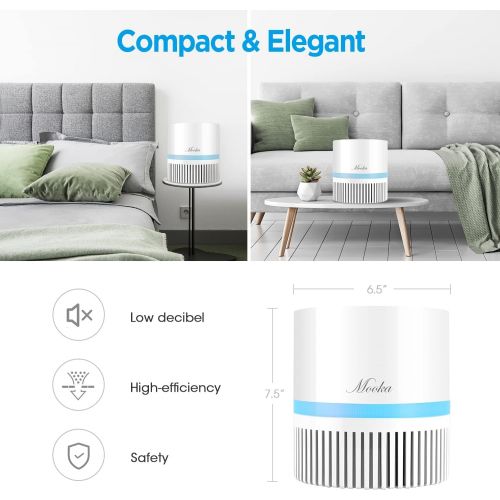  MOOKA Air Purifier for Home, 3-in-1 True HEPA Filter Air Cleaner for Bedroom and Office, Odor Eliminator for Allergies and Pets, Smoke, Dust, Mold, 3D Filtration, Night Light