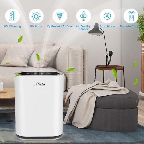  Mooka True HEPA+ Air Purifier, Large Room to 1,350 Sq Ft, Auto Mode, Air Quality Sensor, Enhanced 6-Point Purification, for Allergies and Pets, Rid of Dander, Dust, Smoke, Odor