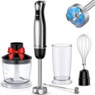 MOOKA Immersion Blender, 1100W 5-in-1 Multi-Purpose Hand Blender, 12-Speed Handheld Stick Blender, 600ml Beaker, 500ml Chopper, Egg Whisk, Milk Frother, Black