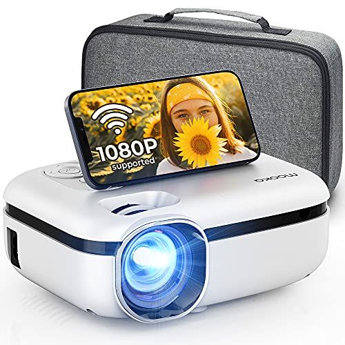  MOOKA WiFi Projector, 7500L HD Outdoor Mini Projector with Carrying Bag, 1080P & 200 Screen Supported, Movie Home Theater for TV Stick, Video Games, HDMI, USB, AUX, AV, PS4, Laptop