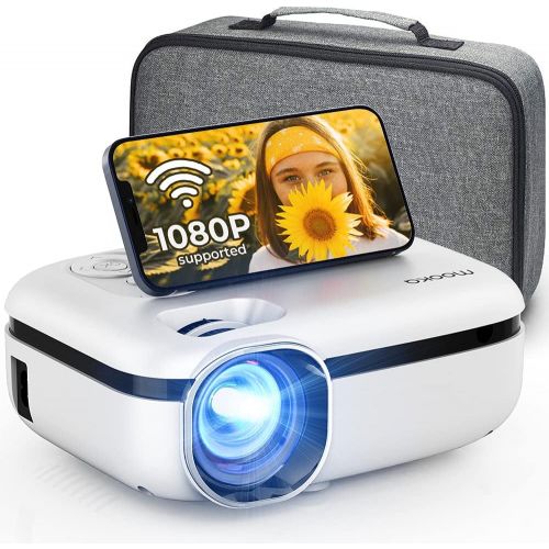  MOOKA WiFi Projector, 7500L HD Outdoor Mini Projector with Carrying Bag, 1080P & 200 Screen Supported, Movie Home Theater for TV Stick, Video Games, HDMI, USB, AUX, AV, PS4, Laptop