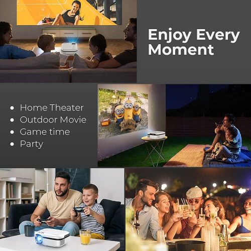  MOOKA WiFi Projector, 7500L HD Outdoor Mini Projector with Carrying Bag, 1080P & 200 Screen Supported, Movie Home Theater for TV Stick, Video Games, HDMI, USB, AUX, AV, PS4, Laptop