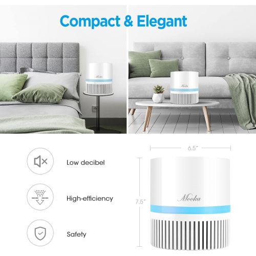  [아마존베스트]MOOKA Air Purifier for Home, 3-in-1 True HEPA Filter Air Cleaner for Bedroom and Office, Odor Eliminator for Allergies and Pets, Smoke, Dust, Mold, 3D Filtration, Night Light, Avai
