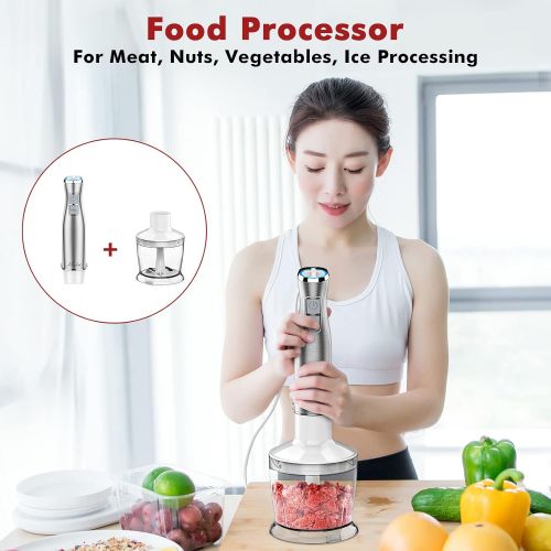  MOOKA Hand Blender, 5-in-1 Multi-Purpose Immersion Blender, 1100W 12-Speed Stick Blender, 600ml Beaker, 500ml Food Chopper, Egg Whisk, Milk Frother, White