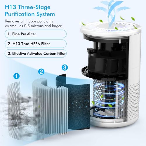  MOOKA Air Purifier for Home Large Room up to 430ft2, H13 True HEPA Air Filter Cleaner, Odor Eliminator, Remove Allergies Smoke Dust Pollen Pet Dander, Night Light(Available for Cal